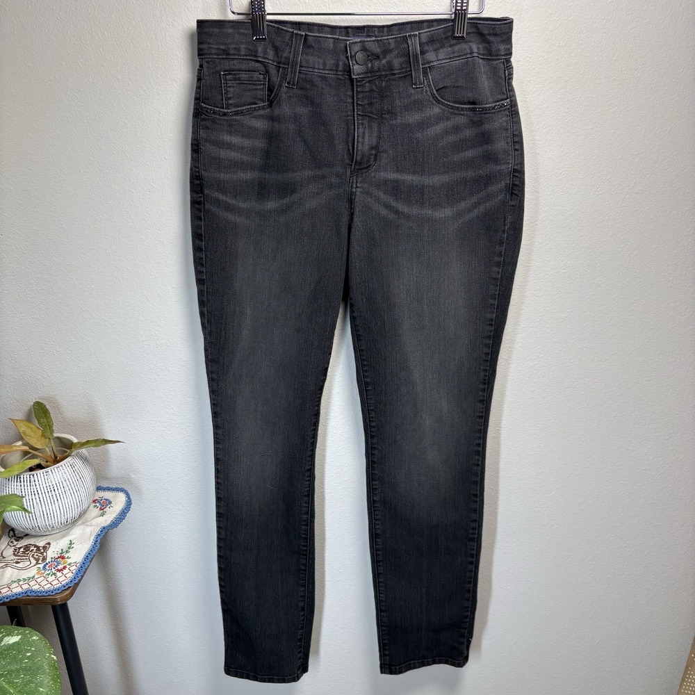 NYDJ Not Your Daughters Jeans 10 ~ Black Legging Marilyn Straight Rhinestone